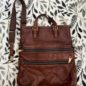 Fossil Fold Over Crossbody Leather Bag